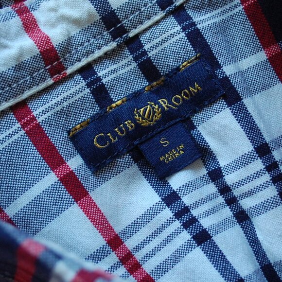 Club Room Red White Blue 100% cotton plaid button down shirt - Picture 2 of 4